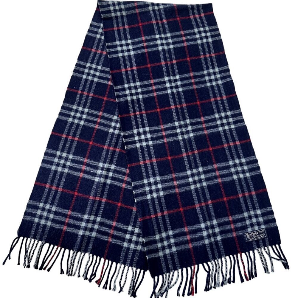 Burberrys Classic Check Scarf Black 100% Cashmere Unisex Scarf Made In England
